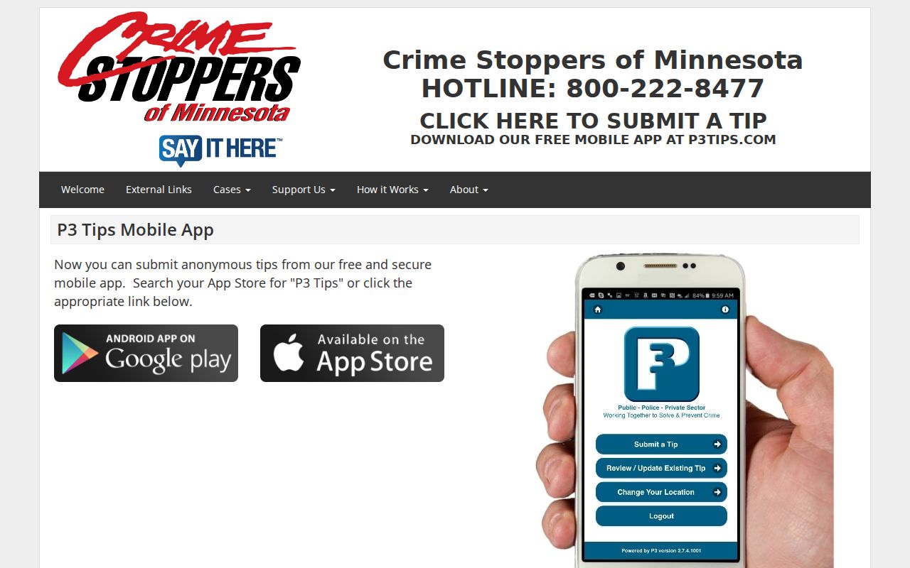 Scott County warrant records Crime Stoppers P3 tips app program page