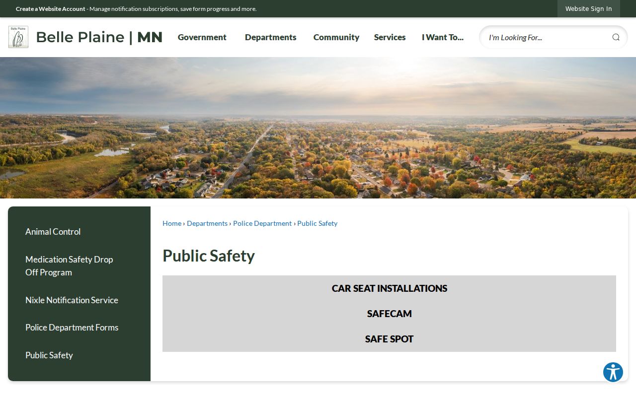 Belle Plaine public safety page and Safe Spot exchange zone