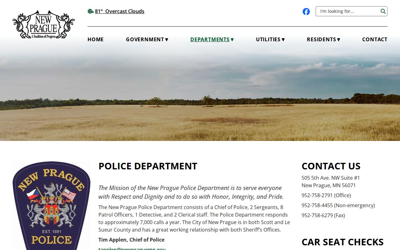 New Prague police page for city warrant records in Scott County