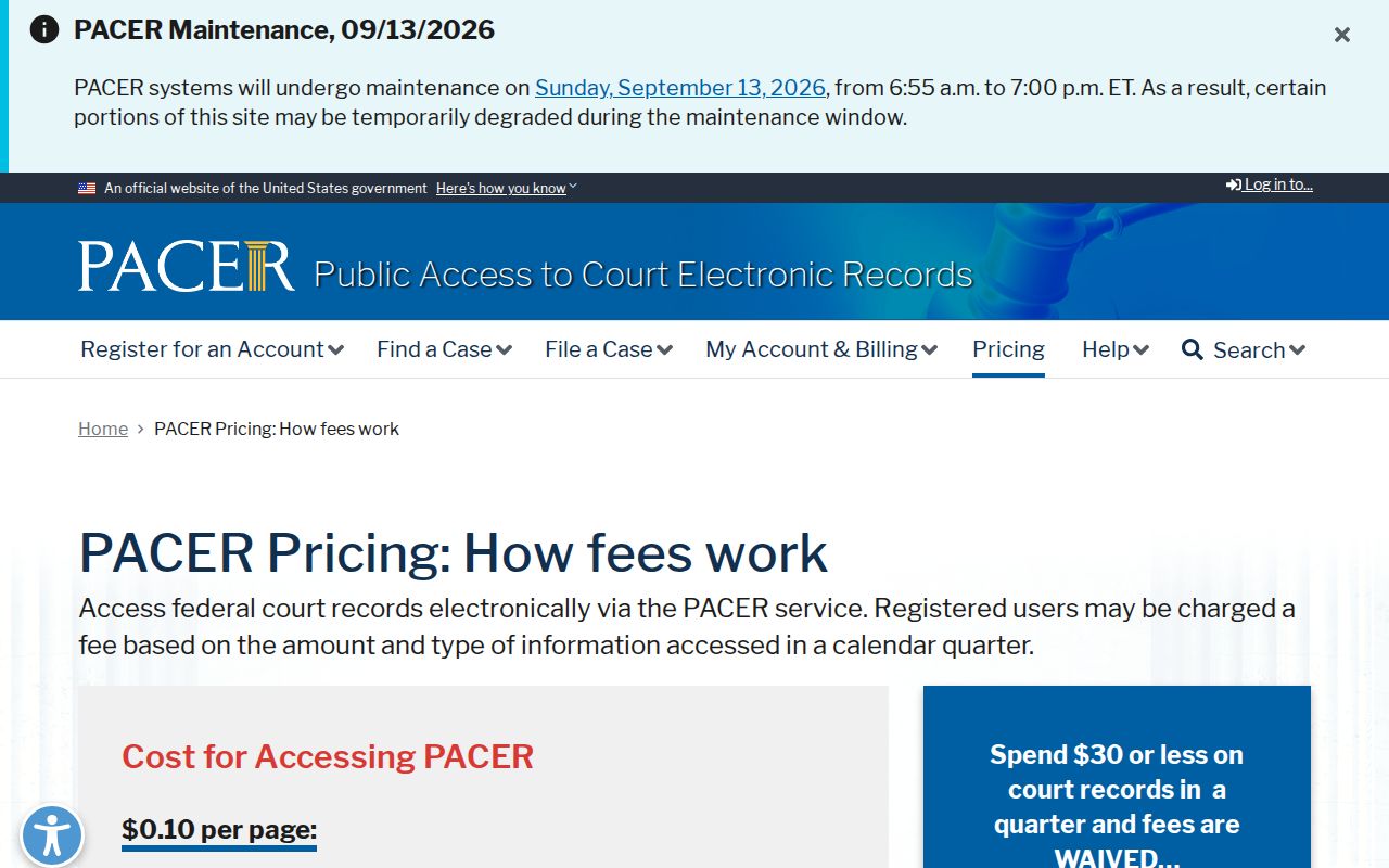 Scott County warrant records and federal PACER case access pricing