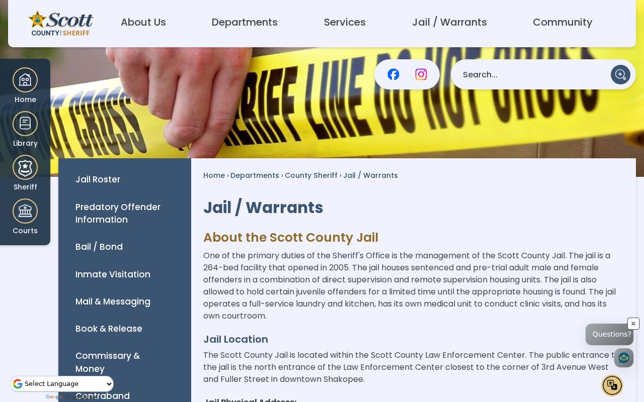 Scott County warrant records phone instruction page for county warrants and jail questions